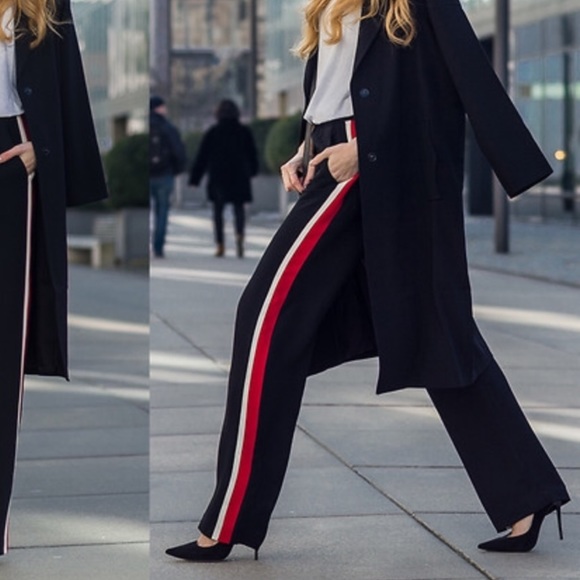 ZARA BLOGGERS FAVBlack w/Red Stripe Trousers - Picture 3 of 8